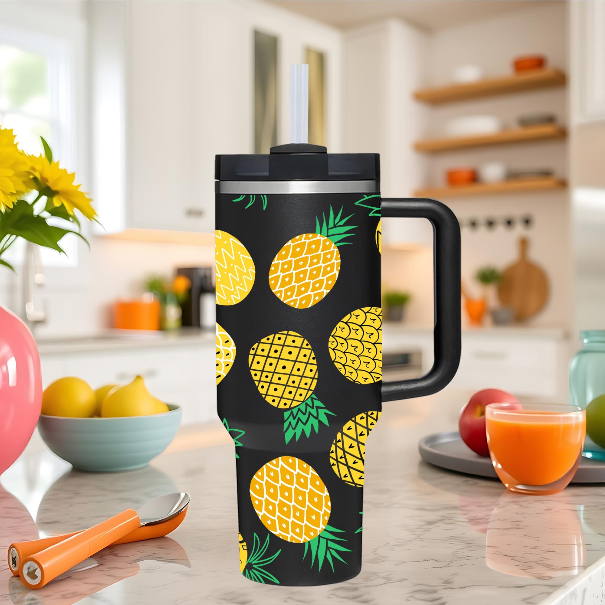 AMZUShome 40 OZ Pineapple Tumbler with Handle.Pineapple Lover Gifts.Unique Birthday Christmas Gifts for Pineapple Lover.Personalized 40 OZ Pineapple Tumbler Gifts for Women Men.