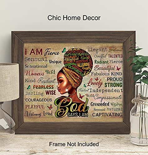 YELLOWBIRD ART & DESIGN African American Women Positive Affirmations - Black Wall Art - Religious Christian Gifts for African American Girls - Inspirational Spiritual Positive Quotes Sayings Poster Picture - God Says You Are