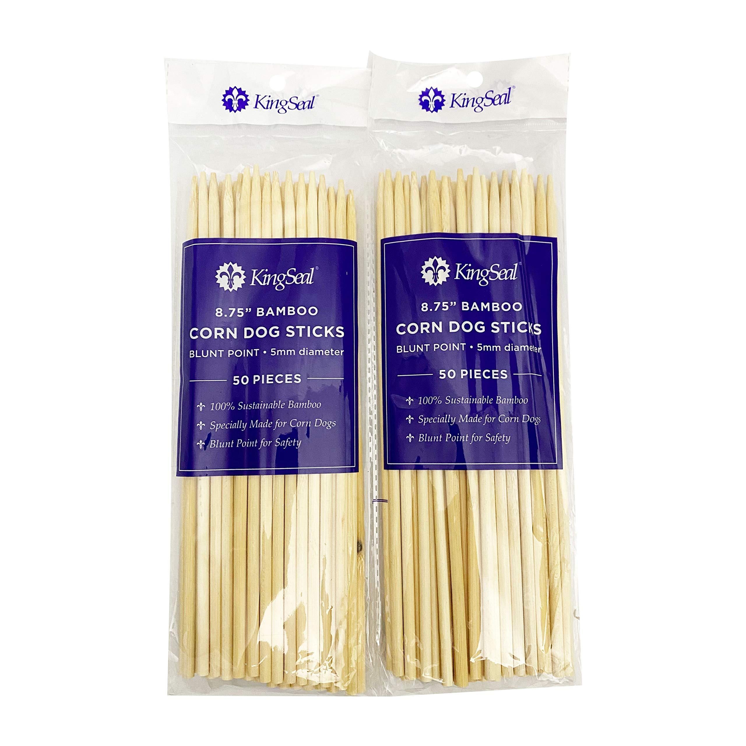 KingSeal 1000 Count | KingSeal Bamboo Wood Corn Dog Skewers, Sticks, 8.75 Inches, 5mm diameter, Commercial Bulk Pack - 1 Box of 1000