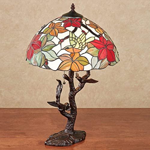 Touch of Class Touch of Class Tropical Passion Stained Glass Table Lamp - Multi Pastel - Handcrafted - Tiffany Style Decor - Tropics Desk Accent - Antique Flower Lamps for Bedroom, Living Room, Foyer