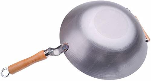 M.V. Trading 14 Inches Carbon Steel Wok with Helper Handle (Flat Bottom), 14 Gauge Thickness, USA Made