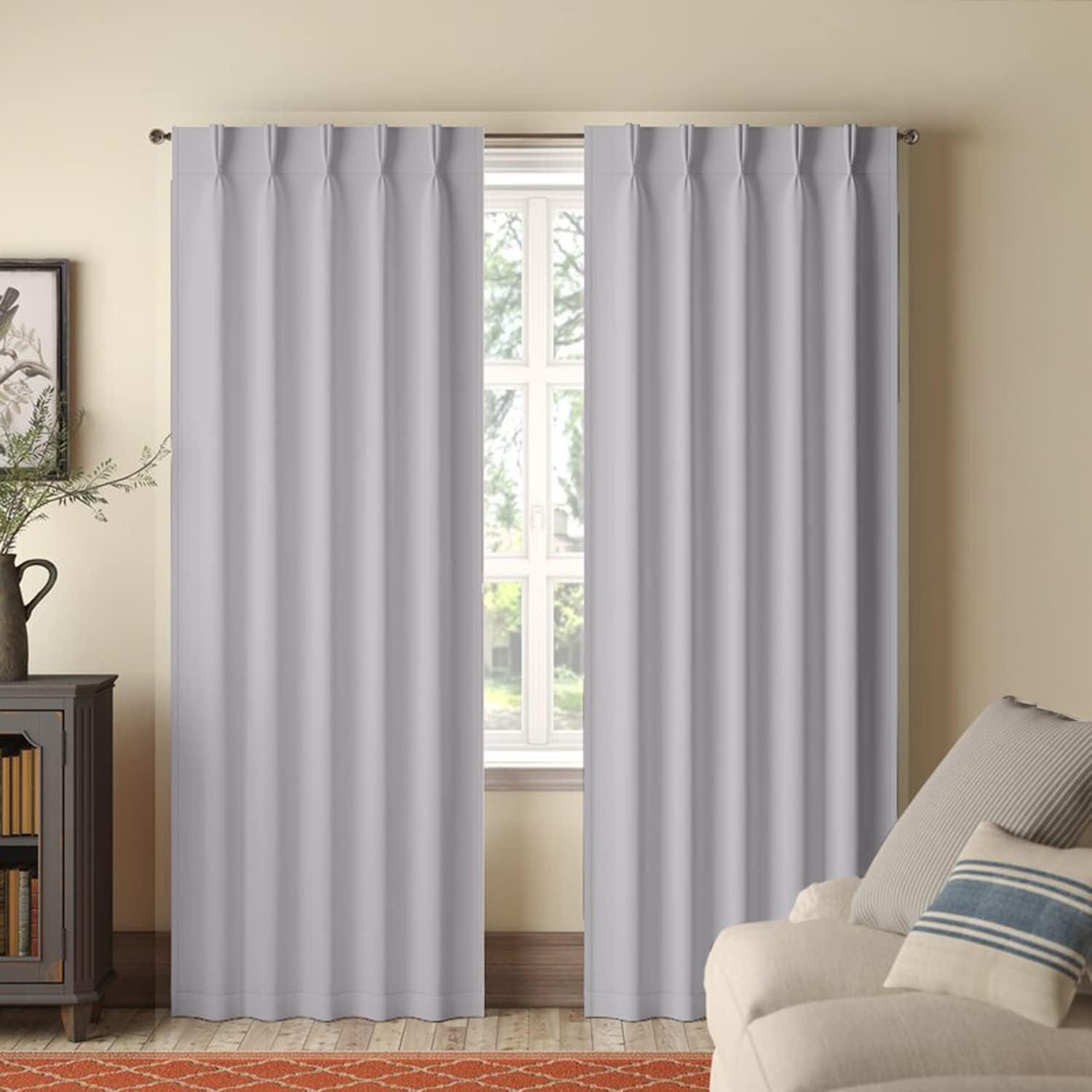 Homi Drapes Homi Drapes Double Pinch Pleated Blackout Curtains Thermal Insulated Room Darkening Drapes for Bedroom/Livingroom Along Panels,Tiebacks,Hooks (Silver, Custom)