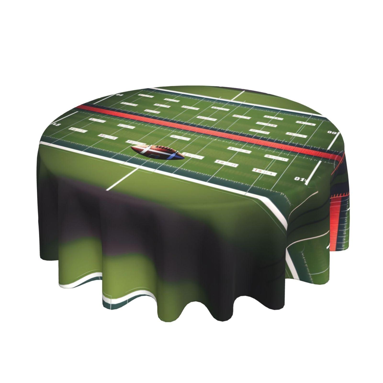 FRESQA American Football Field and Ball Round Tablecloth - 60 Inch Polyester Table Cloth Decorative Fabric Table Cover for Dining Table