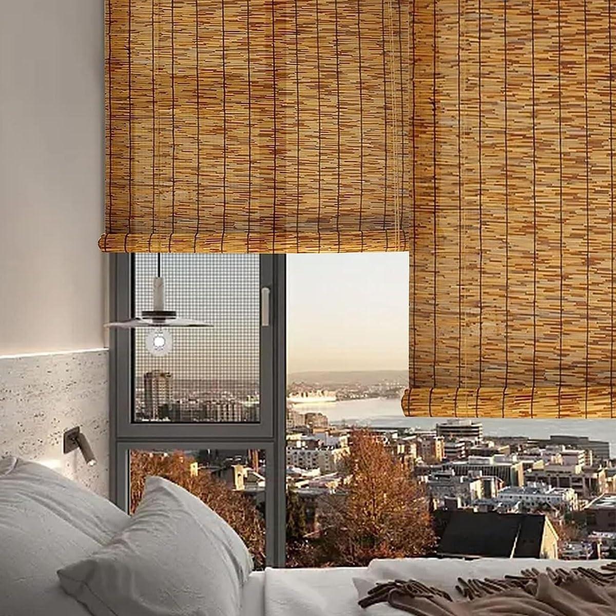 VELLOW Bamboo Blinds for Windows, Bamboo Roman Roll Up Shades for Indoor/outdoor Patio, Light Filtering Bamboo Shades Privacy Screen Woven Blackout Curtains Cordless 48 60 64 66 72 84 96in High (Size : 48"