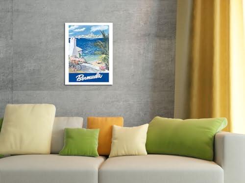 Pacifica Island Art Bermuda - Hamilton Waterfront Main Island Somers Isles - Vintage Travel Poster by Lesnon c.1950s - Fine Art Matte Paper Print (Unframed) 30x44in