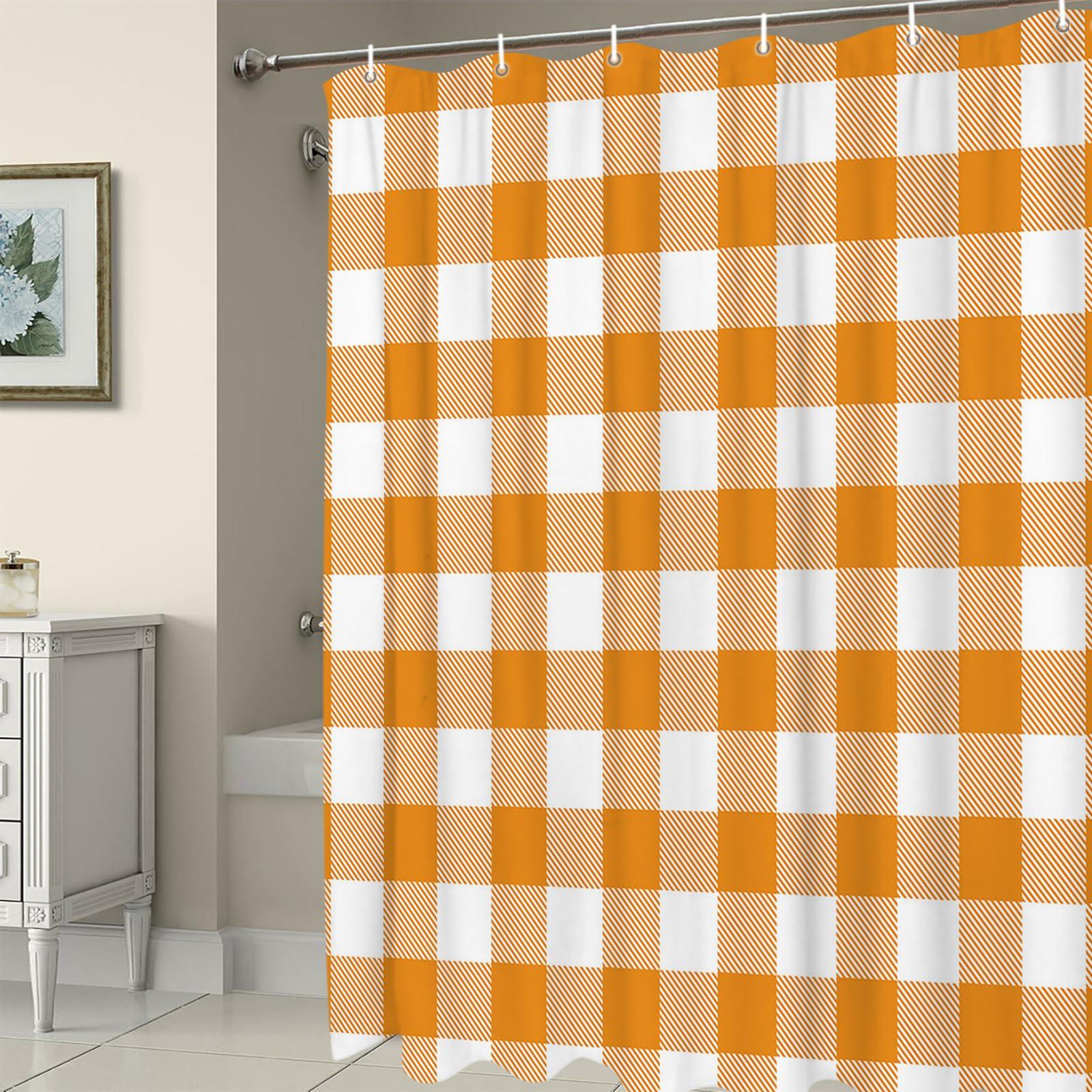 TocaHome Decorative Shower Curtain Buffalo Check Plaid Polyester Fabric Waterproof Bath Shower Curtains Orange and White Buffalo Plaid Farmhouse Machine Washable Curtain 60x72 Inch for Home Hotel