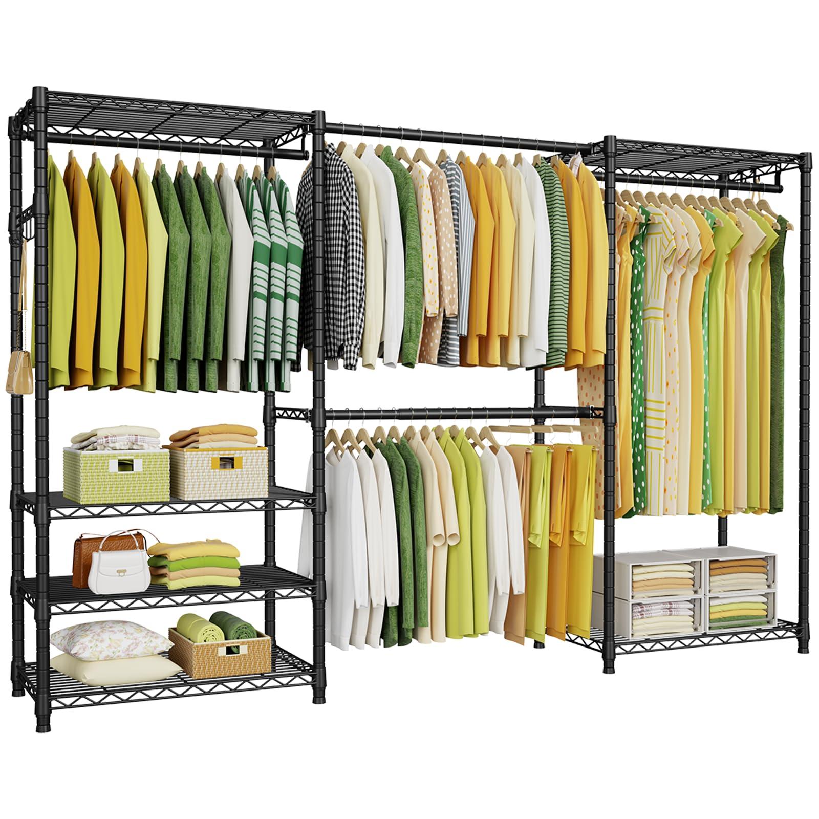 Ulif Ulif E1 Heavy Duty Closet Garment Rack, 6 Tiers Adjustable Metal Freestanding Expandable Clothing Storage with 4 Hanger Rods, Easy to Assemble Wardrobe, 71.4" H x (70" - 88.2") L x 14" D, Black