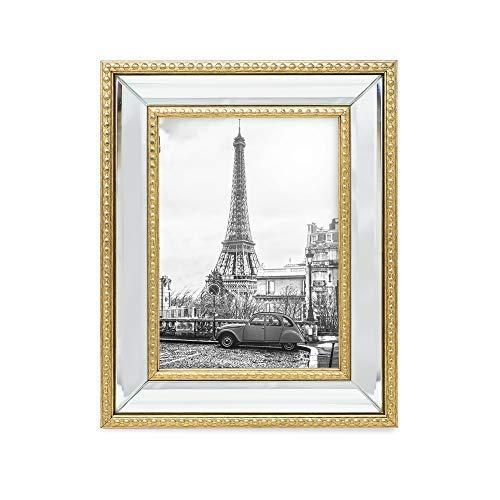 Isaac Jacobs International Isaac Jacobs 5x7 Gold Mirror Bead Picture Frame - Classic Mirrored Frame with Dotted Border Made for Wall Display, Tabletop, Photo Gallery and Wall Art (5x7, Gold)