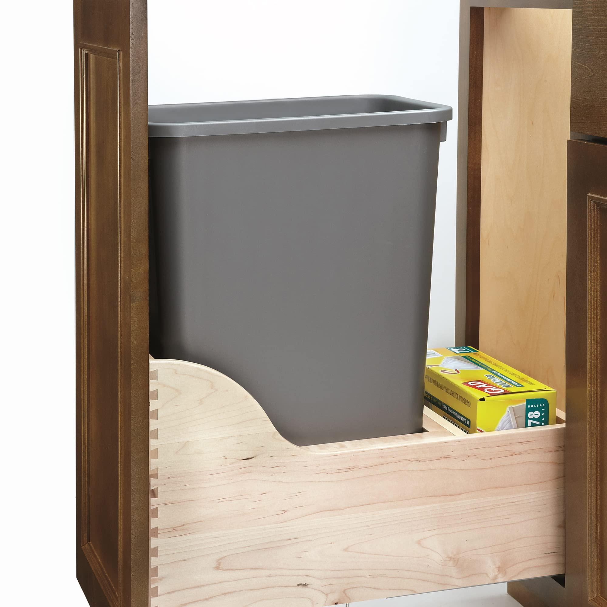 Rev-A-Shelf Rev-A-Shelf Pullout Trash Can for Kitchen Cabinet 50 Quart 12.5 Gallon Bottom Mount, Rear Storage, Undermount Soft-Close Slides, Silver, 4WCSC-155DM-1
