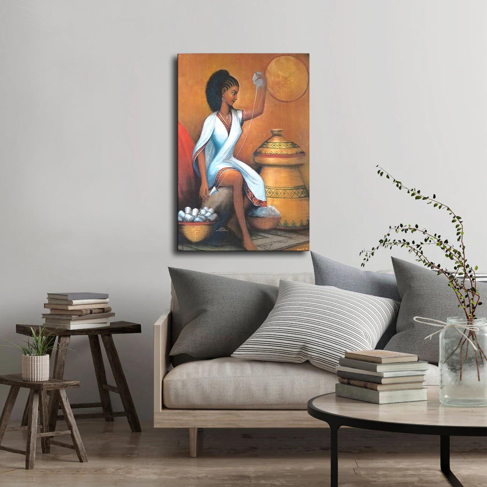 Hekdi Ethiopian Girls Work Poster Canvas Painting Print Modern Aesthetics Living Room Bedroom Home Office Wall Art Decoration (Framed,2436inch)