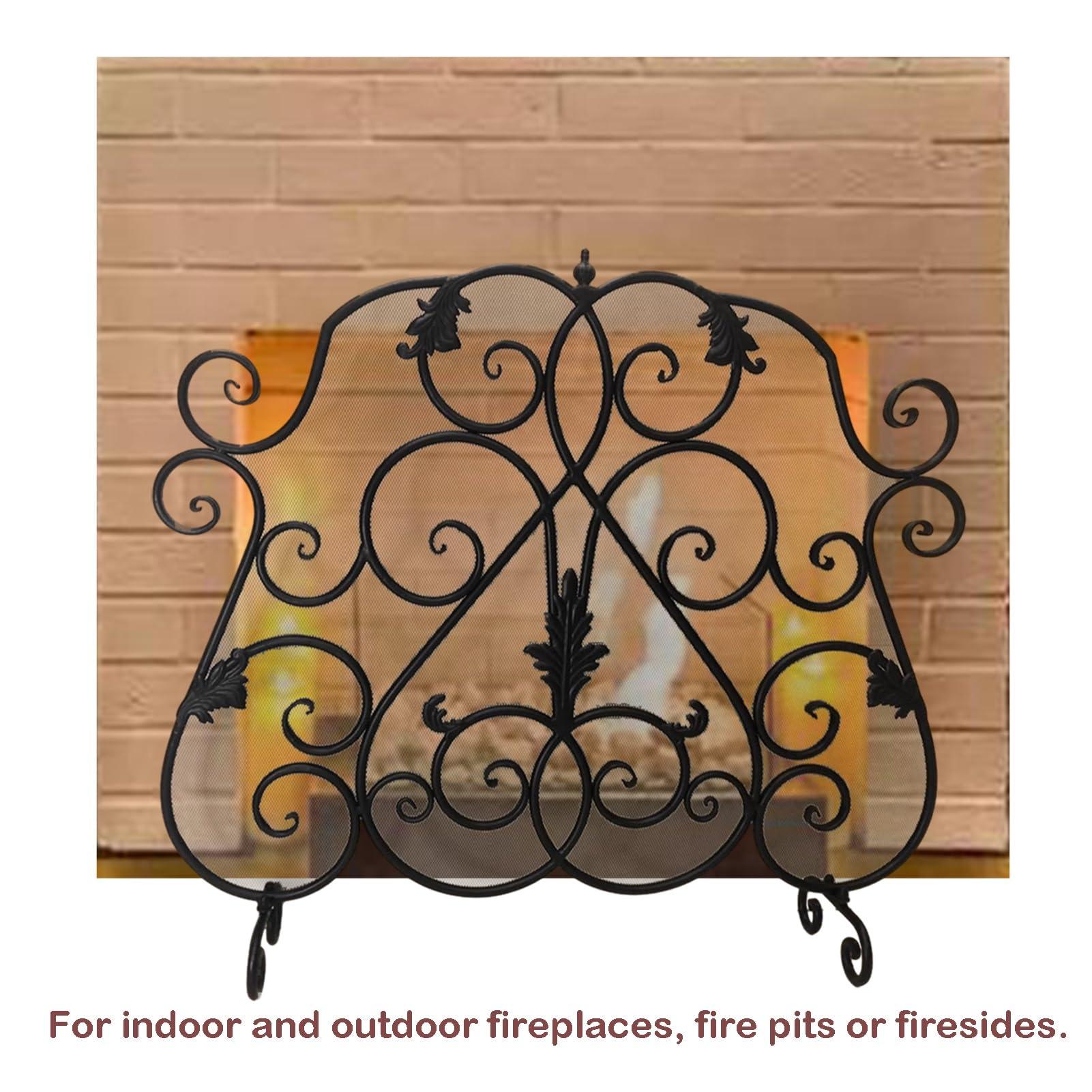 NUNETH Customizable Fireplace Screen Baby Proof, Heavy Duty Fireguard Cover with Thick Mesh, Handcrafted Balck Fire Screens, Kids Pets Safety Standing Gate