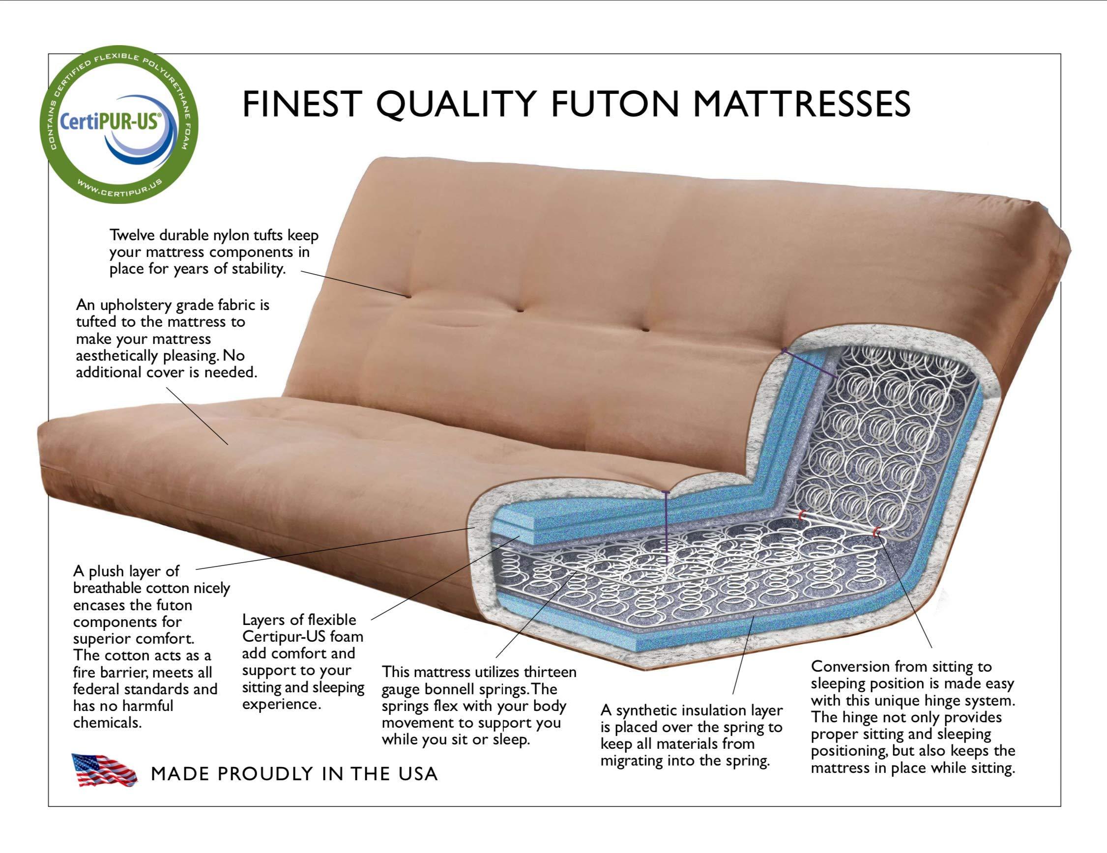 Kodaik Full Size Cordova Espresso Frame w/ 7 Inch Mattress Microfiber Suede Futon Set Wood Sofa Bed (Navy Mattress, Frame Only (Full Size))