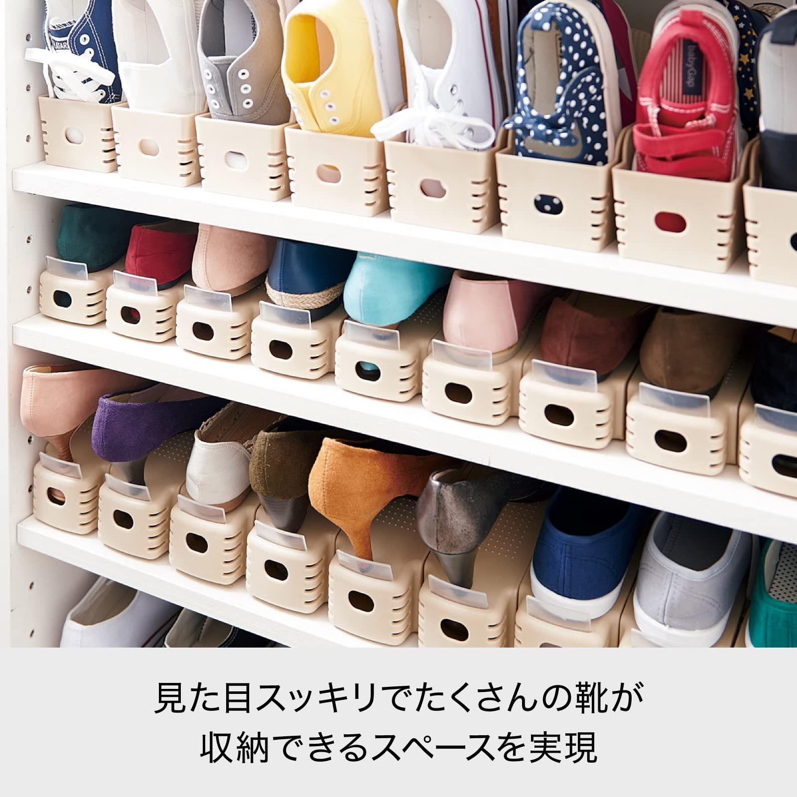 (Like-it) Like-it SHW-01 Shoe Storage, Shoe Holder, Wide, 2 Pieces, Width 3.9 x Depth 10.2 x Height 5.3 inches (10 x 26 x 13.5 cm), White, Made in Japan, Space Saving, 2X Storage Capacity