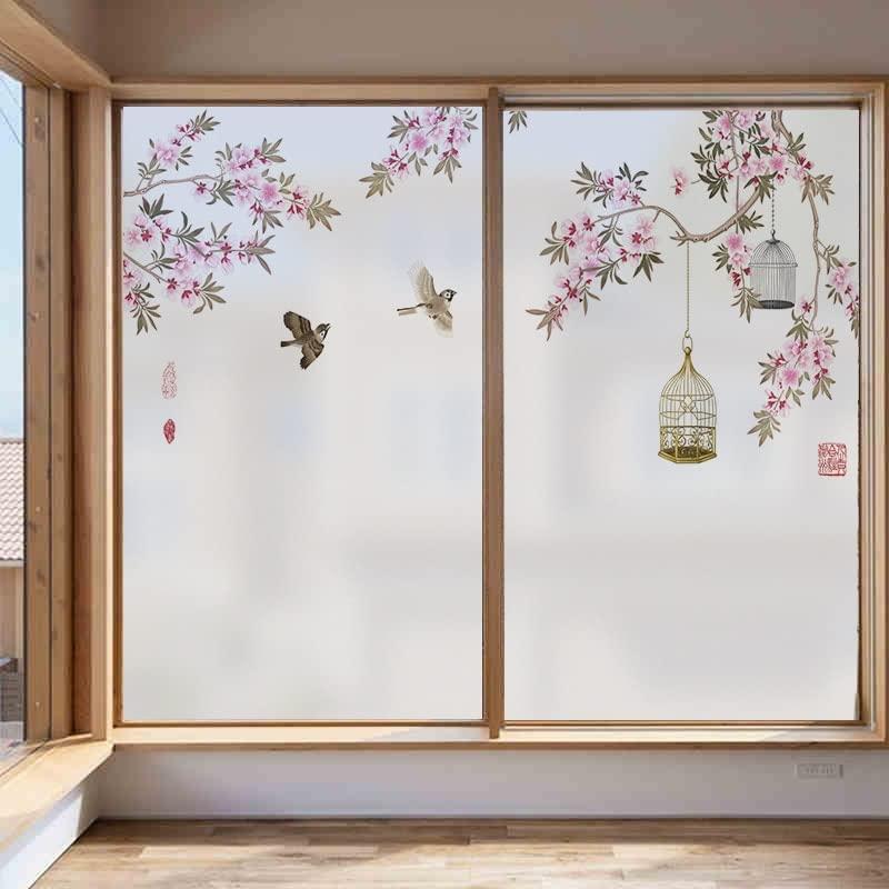 WaLdor Window Privacy Film Flower Window Film Privacy Birds Glass Sticker Window Coverings Window Tint for Home Decor Glass Window Film Window Decals (Color : A, Size : 40x60cm)