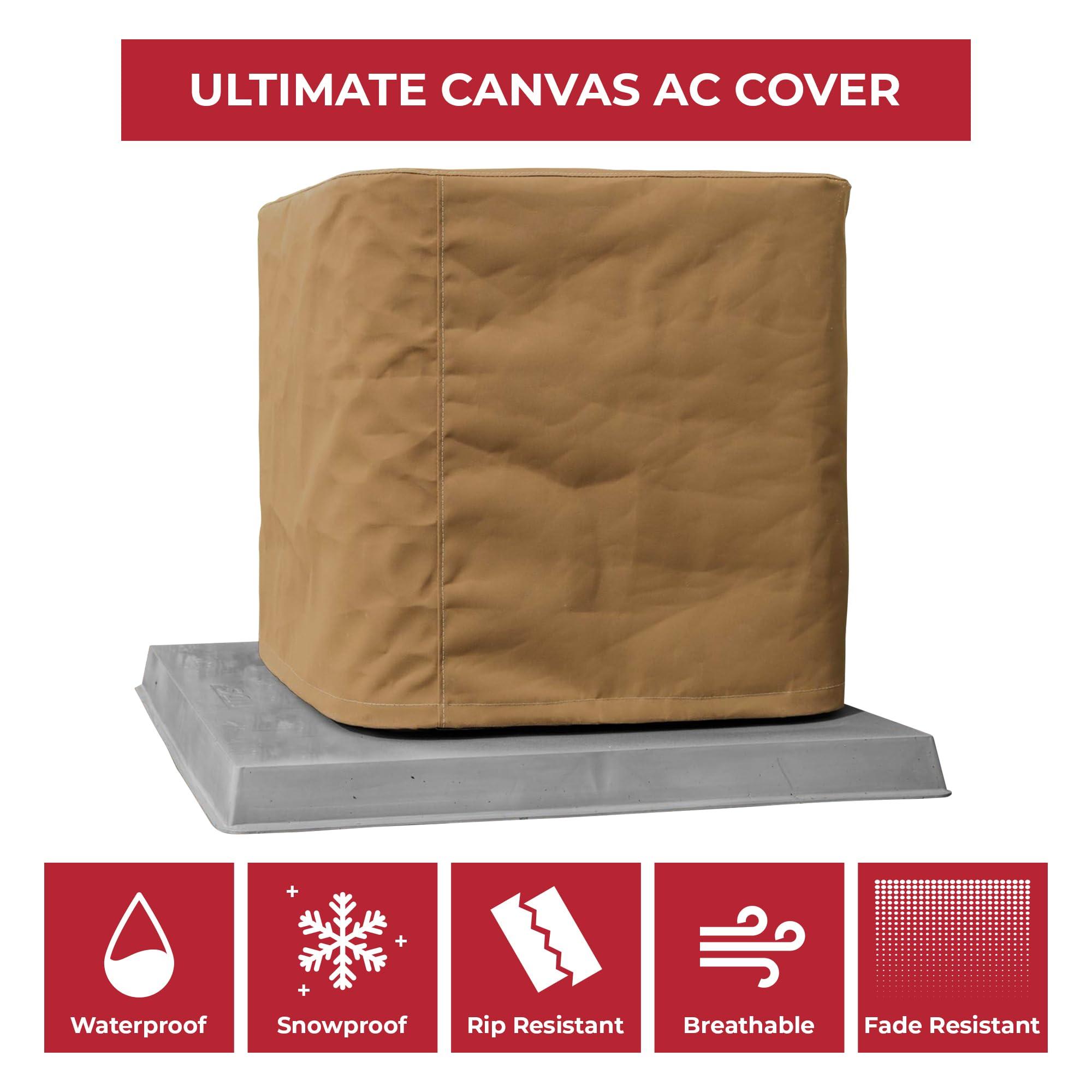 SugarHouse Custom Covers SugarHouse Outdoor Air Conditioner Cover - All-Weather, Waterproof Ultimate Canvas AC Protector, Made in The USA, 20-Year Warranty, Beige, 34 x 34 x 38 Inches