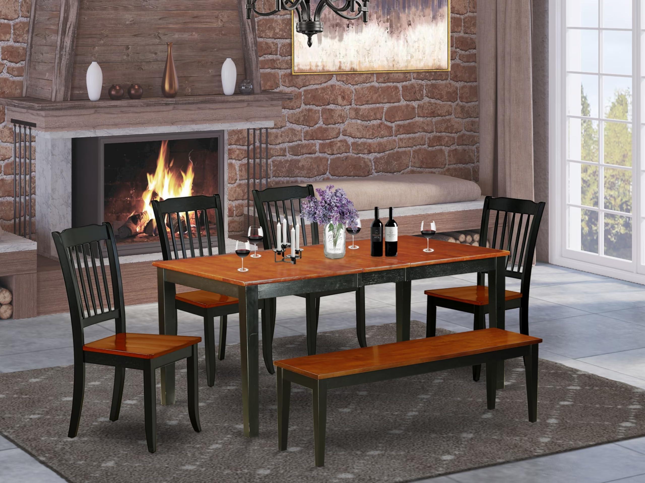 East West Furniture East West Furniture NIDA6-BCH-W 6 Piece Kitchen Table Set Contains a Rectangle Dining Table with Butterfly Leaf and 4 Dining Chairs with a Bench, 36x66 Inch, Black & Cherry