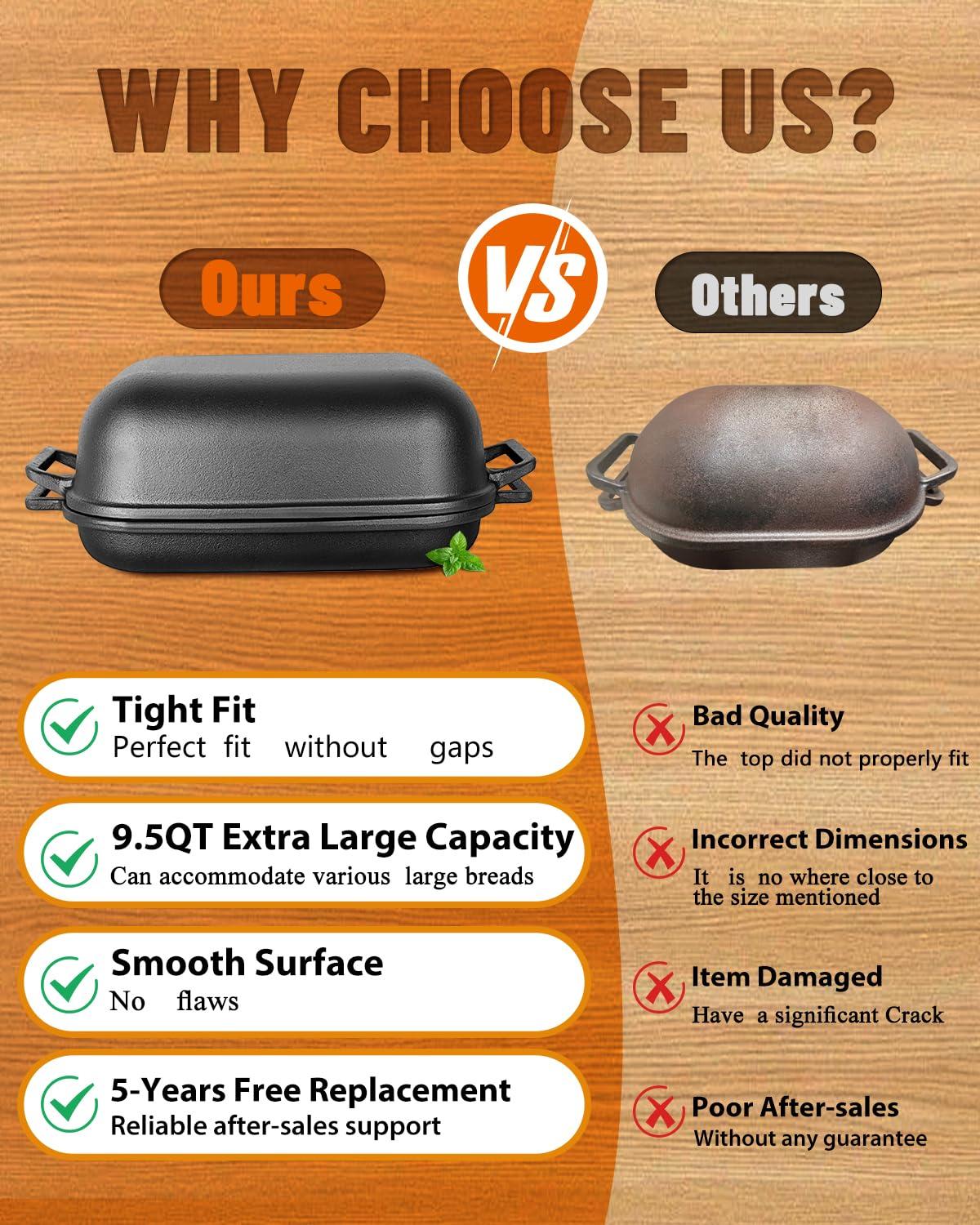 Sxmprail Cloche Loaf Dutch Oven, Pre-Seasoned, 9.5QT, 13 LBS Heavy Duty, Non-Stick, Large Bread Loaf Pan, Oval Cast Iron Bread Pan With Lid, Cloche Homemade Loaf Pan, Sourdough Artisan Bread Baking Pan