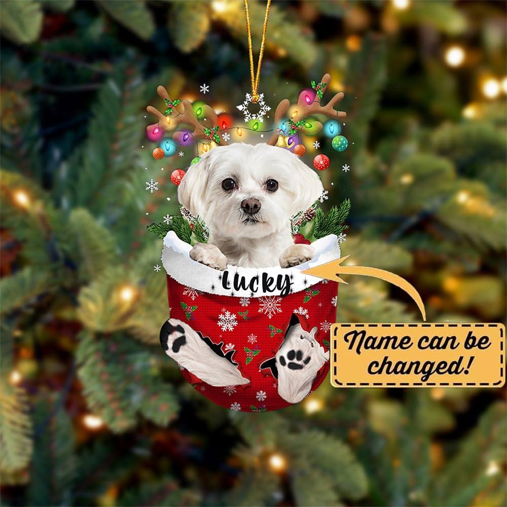 IZI POD Personalized White Maltese Dog Christmas Ornament in Snow Pocket, 2D Flat Shape Ornament, Christmas Tree Ornament, Dog Lovers Gift for Dog Lovers, Christmas, Birthday, Holiday