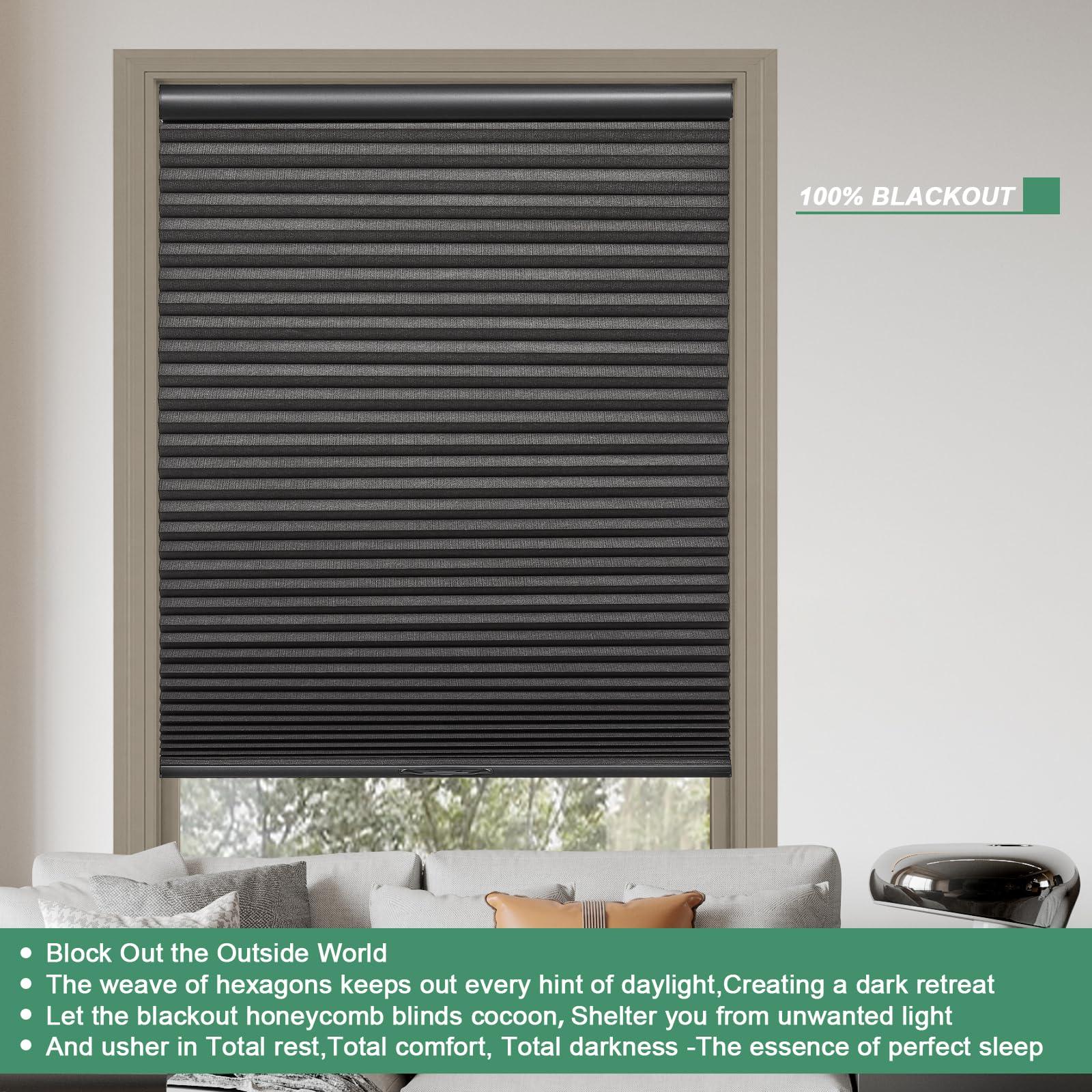 Tonature Toanture Custom Cordless Cellular Blinds, Easy to Install Blackout Honeycomb Window Blinds for Shades, Thermal Insulated 1.8" Single Cell Honeycomb Blinds for Bedroom, Office(Black,84" W x 60" H)
