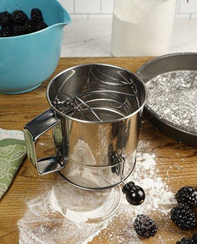 RSVP International RSVP International Endurance® Stainless Steel Crank Style Flour Sifter, 5 Cup | Sift Flour & Dry Ingredients for Baking | Manual Crank | Dishwasher Safe,Silver