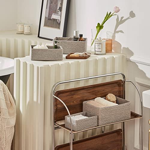 LA JOLIE MUSE LA JOLIE MUSE Storage Baskets Set 4 - Stackable Woven Basket Paper Rope Bin, Storage Boxes for Makeup Closet Bathroom Bedroom (Gray)