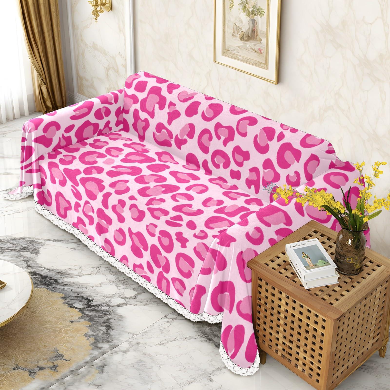 MSINMKOK MSINMKOK Couch Covers Pink Leopard Print Washable Throw Covers for Couch Loveseat Sofa Cover Sofa Slipcover Pets Dogs Furniture Couch Protector 71x91