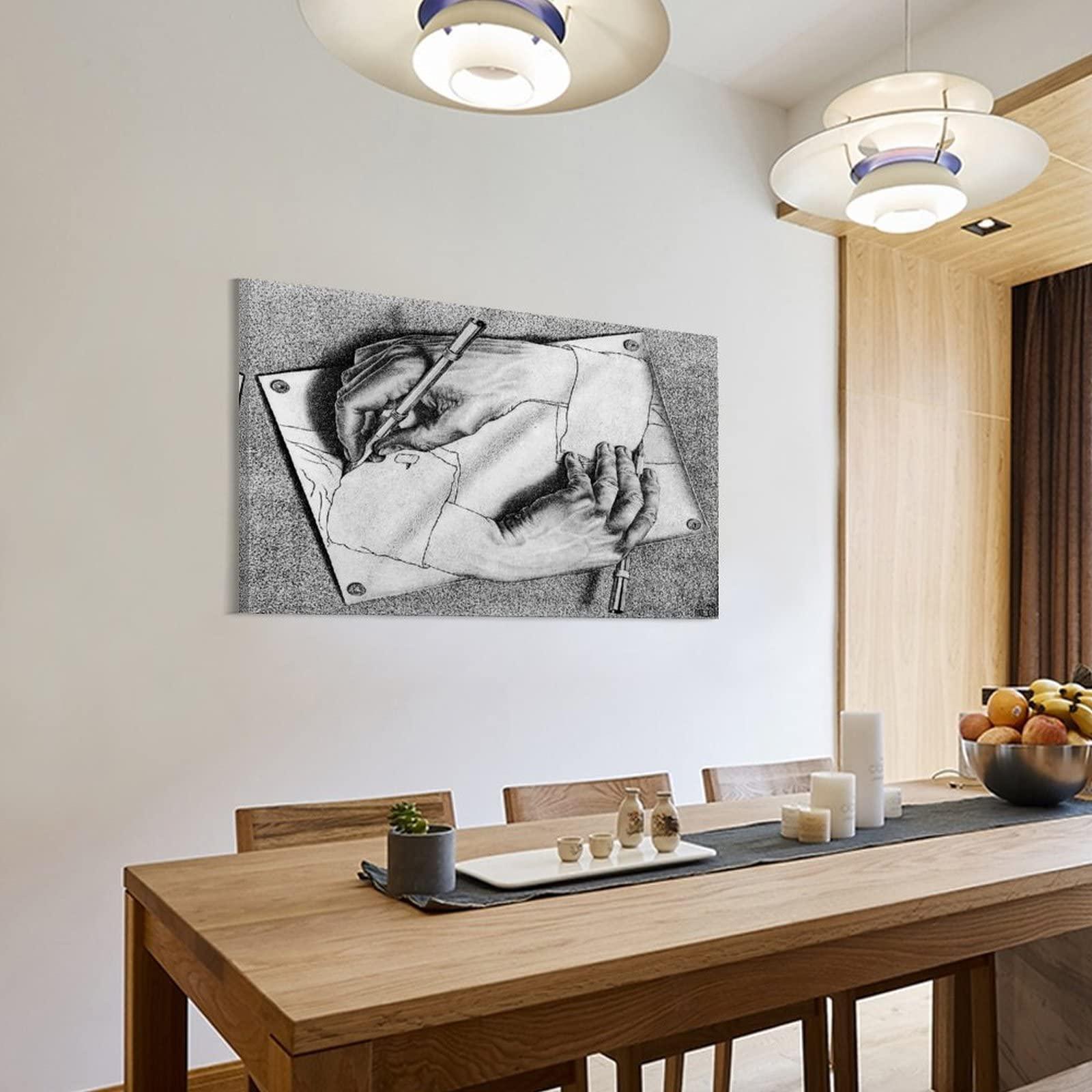 NIZHNAO 18 Famous Prints by M.C. Escher - Drawing Hands by Maurits Cornelis Escher Poster Decorative Painting Canvas Wall Art Living Room Posters Bedroom Painting 20x30inch(50x75cm)