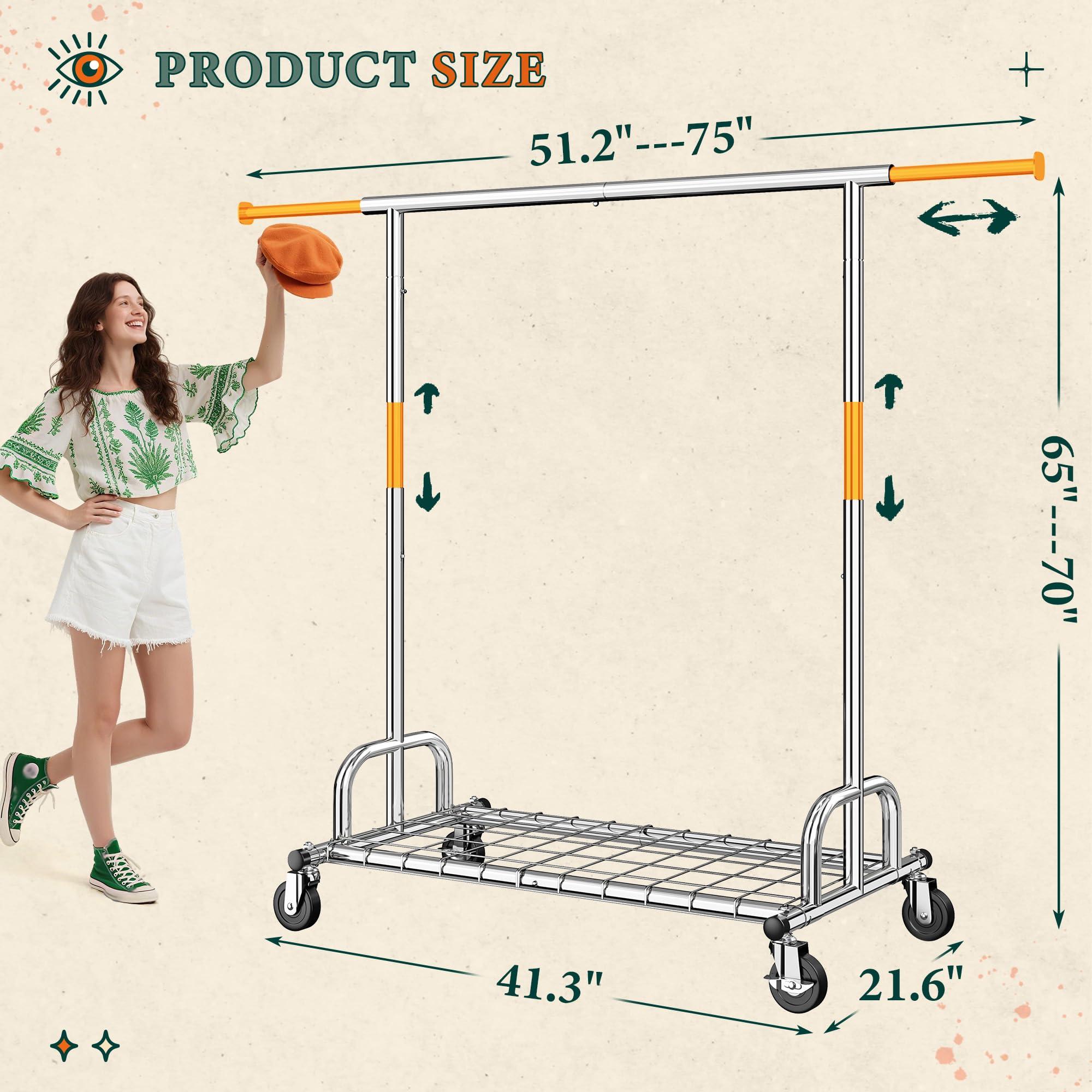 Raybee Raybee Heavy Duty Clothes Rack, Clothing Rack Load 485 LBS, Metal Garment Rack, Rolling Clothes Racks for Hanging Clothes, Portable Clothes Rack with Sturdy Wheels