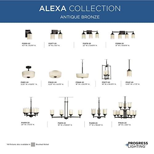 Progress Lighting Progress Lighting Alexa Collection 3-Light Etched Umber Linen with Clear Edge Glass Modern Bath Vanity Light Antique Bronze