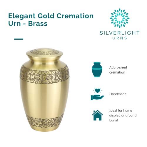 Silverlight Urns Elegant Gold Cremation Urn for Ashes, Brass, Gold Urn, Adult Sized Cremation Urn, 10 Inches High