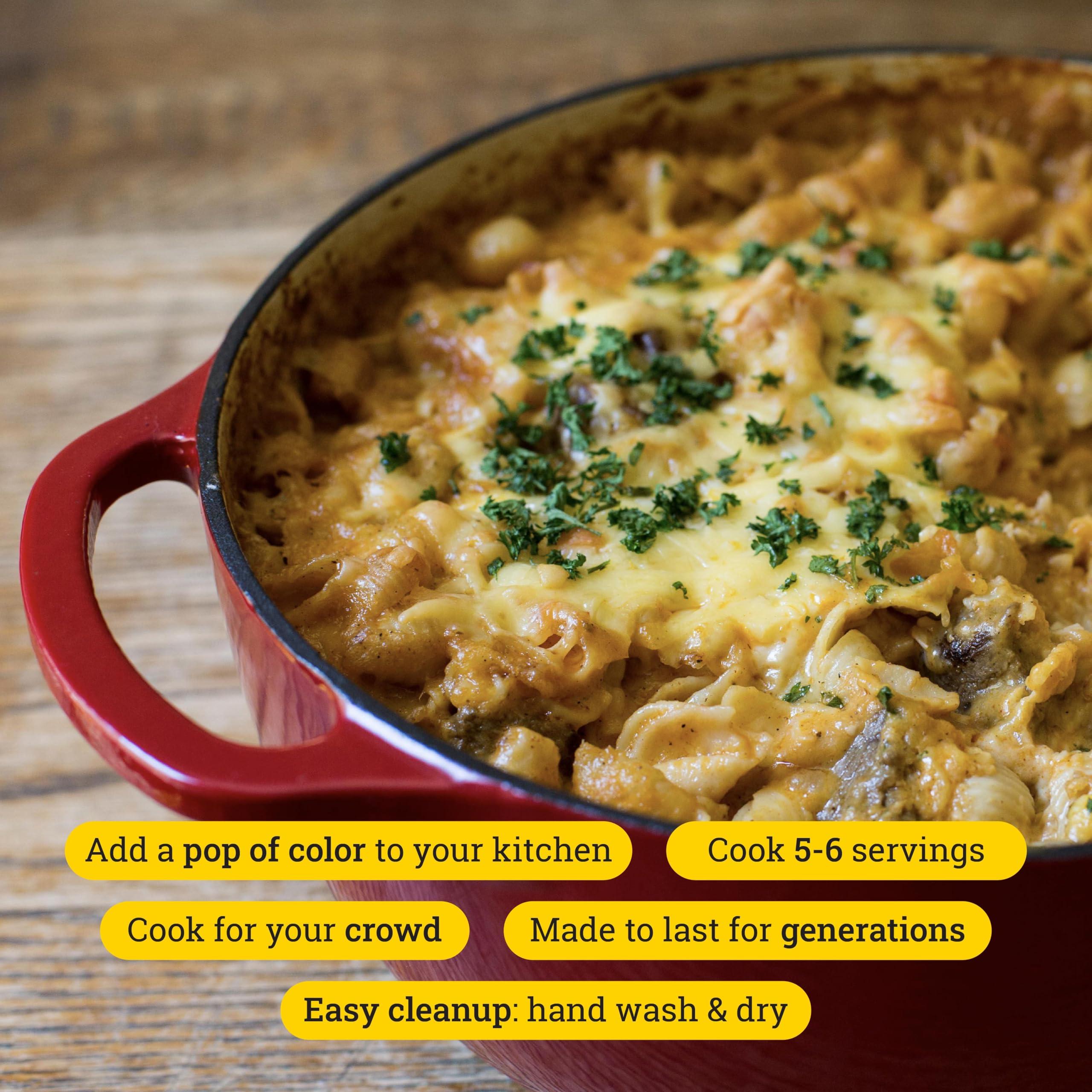 Lodge Lodge 6 Quart Enameled Cast Iron Dutch Oven with Lid Dual Handles Oven Safe up to 500 F or on Stovetop - Use to Marinate, Cook, Bake, Refrigerate and Serve Island Spice Red