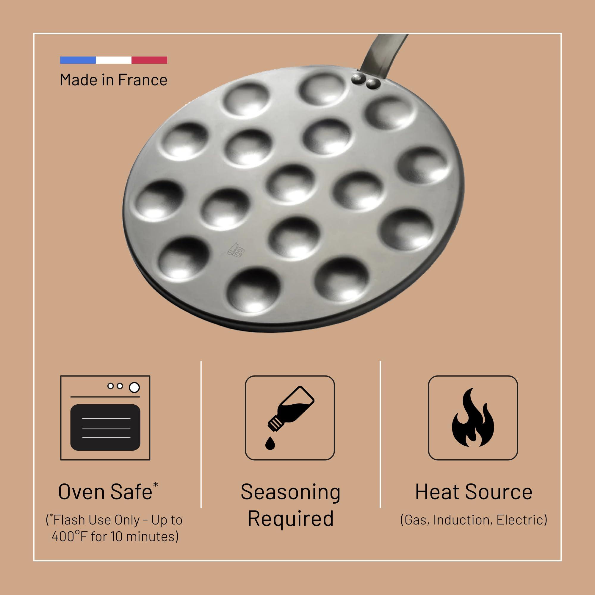 De Buyer De Buyer MINERAL B Carbon Steel Aebleskiver & Poffertjes Pan - Ideal for Mini Pancakes - Naturally Nonstick - Made in France