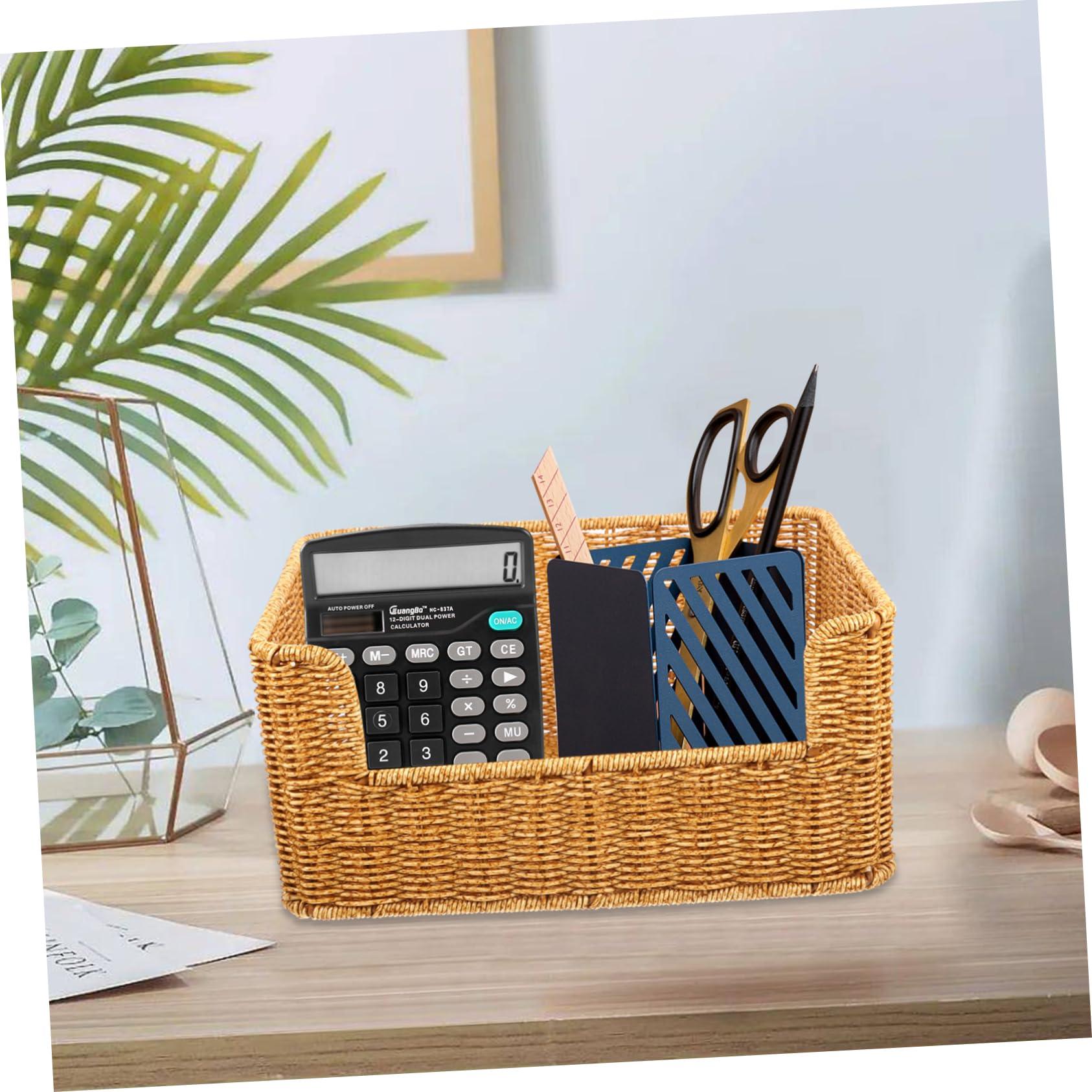 ABOOFAN ABOOFAN Natural Woven Baskets Weaved Basket Wicker Storage Desk Sundry Organizer Storage Basket Woven Book Basket Chic Sundry Basket Sundries Holder Wicker Shelf Basket Imitation Rattan