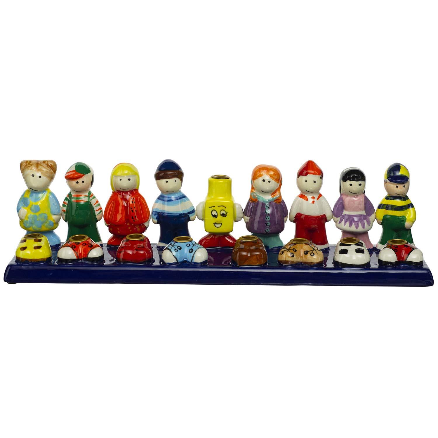 Rite Lite Rite Lite Friends Hanukkah Menorah Chanukah Gifts Jewish Holiday Party Favors Decor People Figurine Emoji Centerpiece Colorful Candle Holder Hand Painted Ceramic Chanukah Decorations 3.50\"