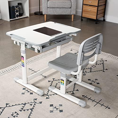 VIVO VIVO Gray Height Adjustable Childrens Desk and Chair Set | Kids Interactive Workstation