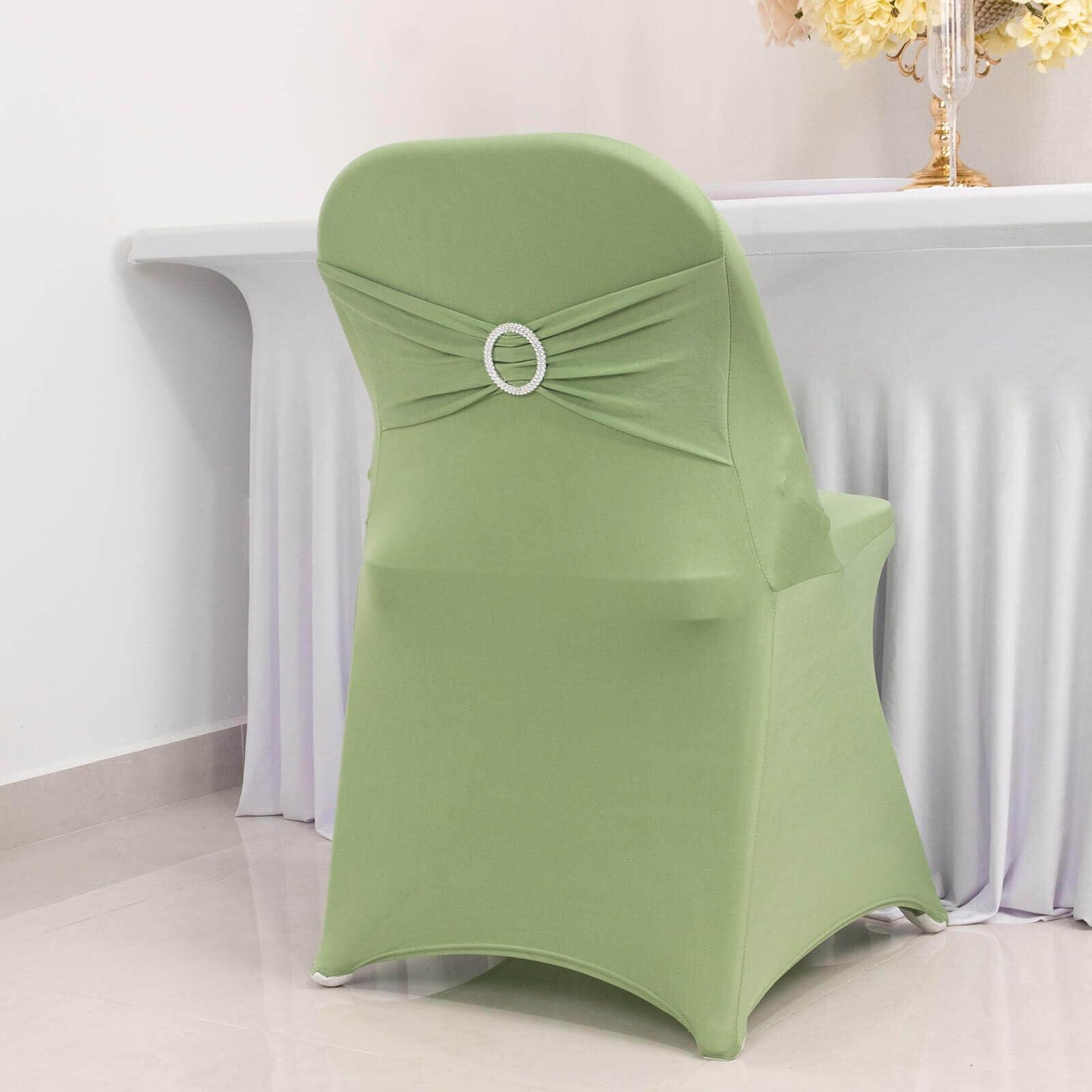 Balsa Circle Balsa Circle Sage Green Spandex Folding Chair Cover Silver Rhinestone Buckled Sash Band Wedding Linens Decorations Reception Supplies