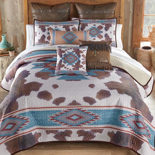 BLACK FOREST DECOR Black Forest Dcor Aztec Cowhide Twin Quilt Set - Lightweight, Southwest Style Bedding with Cowhide and Geometric Patterns, Includes Quilt and Sham, Machine Washable