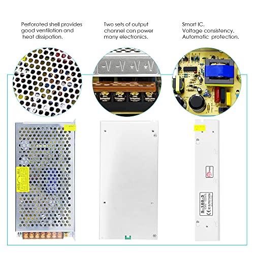 Aclorol Aclorol 5V 20A 100W Switching Power Supply 110V / 220V AC to DC 5V 20amp Universal Power Transformer Driver Converter Adaptor for WS2812B WS2813 LED Strip Pixel Lights CCTV Camera Security System