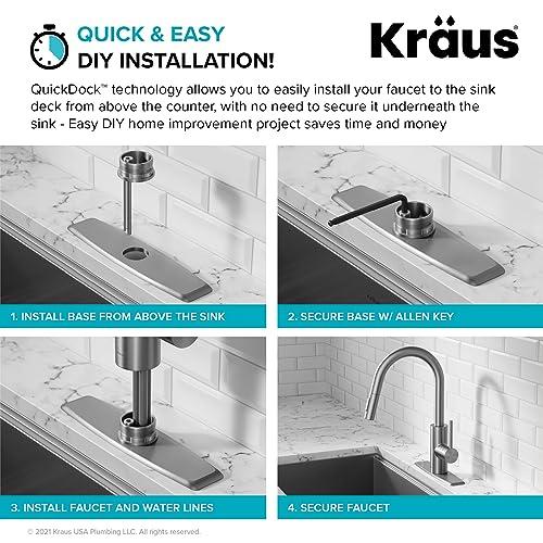 Kraus KRAUS Oletto Single Handle Pull Down Kitchen Faucet with QuickDock Top Mount Installation Assembly in Chrome, KPF-2620CH