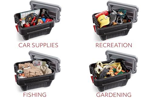 Rubbermaid Rubbermaid ActionPacker 8 Gal Lockable Storage Box Pack of 4, Outdoor, Industrial, Rugged, Grey and Black