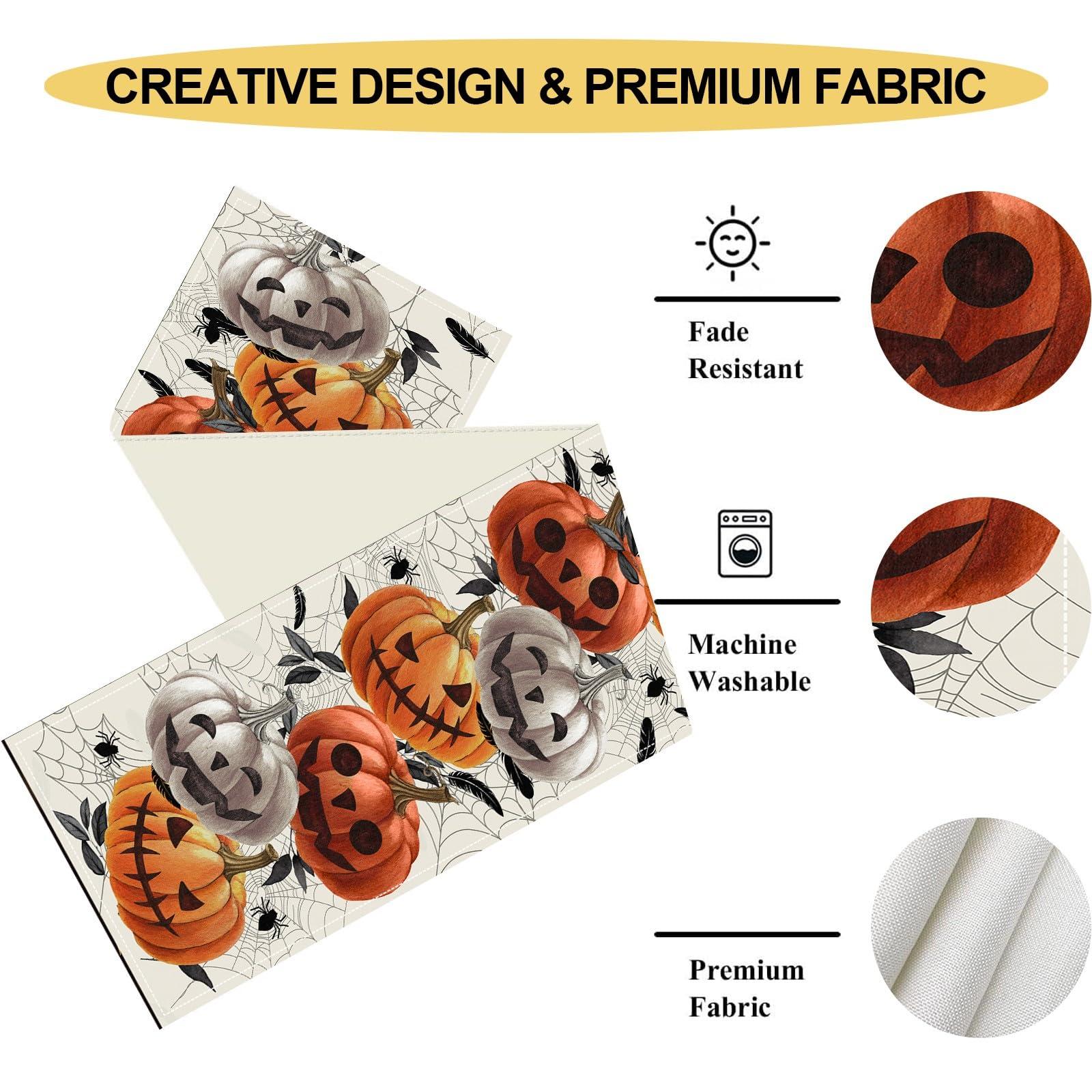 Drapeloft Halloween Table Runner,Pumpkin Spider Web Funny Holiday Kitchen Table Decorations,Fall Halloween Gothic Skull Dining Room Patio Indoor Outdoor Decorations,13 x 90 Inches