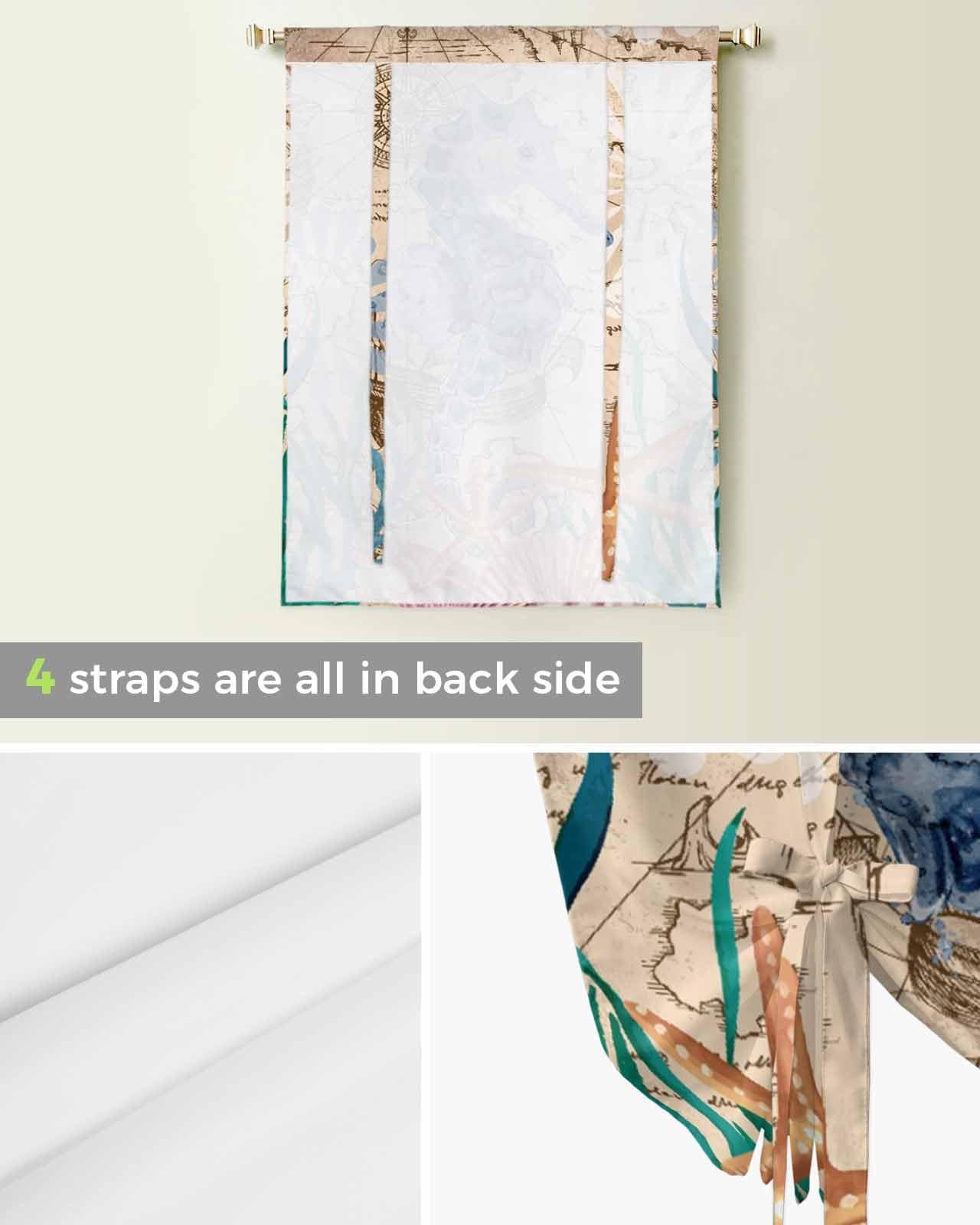 Chic D Tie Up Balloon Valance Curtain for Kitchen, Seahorse Starfish Seaweed Roman Shade for Windows Thermal Insulated Rod Pocket Short Curtain Panel for Camper RV Basement Small Window 52x63in