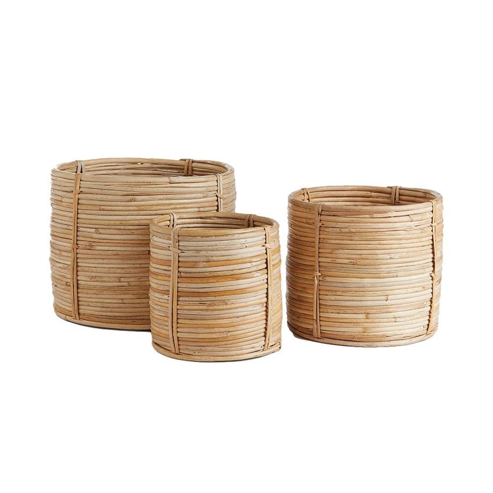 MY SWANKY HOME MY SWANKY HOME Set of 3 Natural Cane Rattan Storage Baskets Round Small 6 8 10 in Coiled
