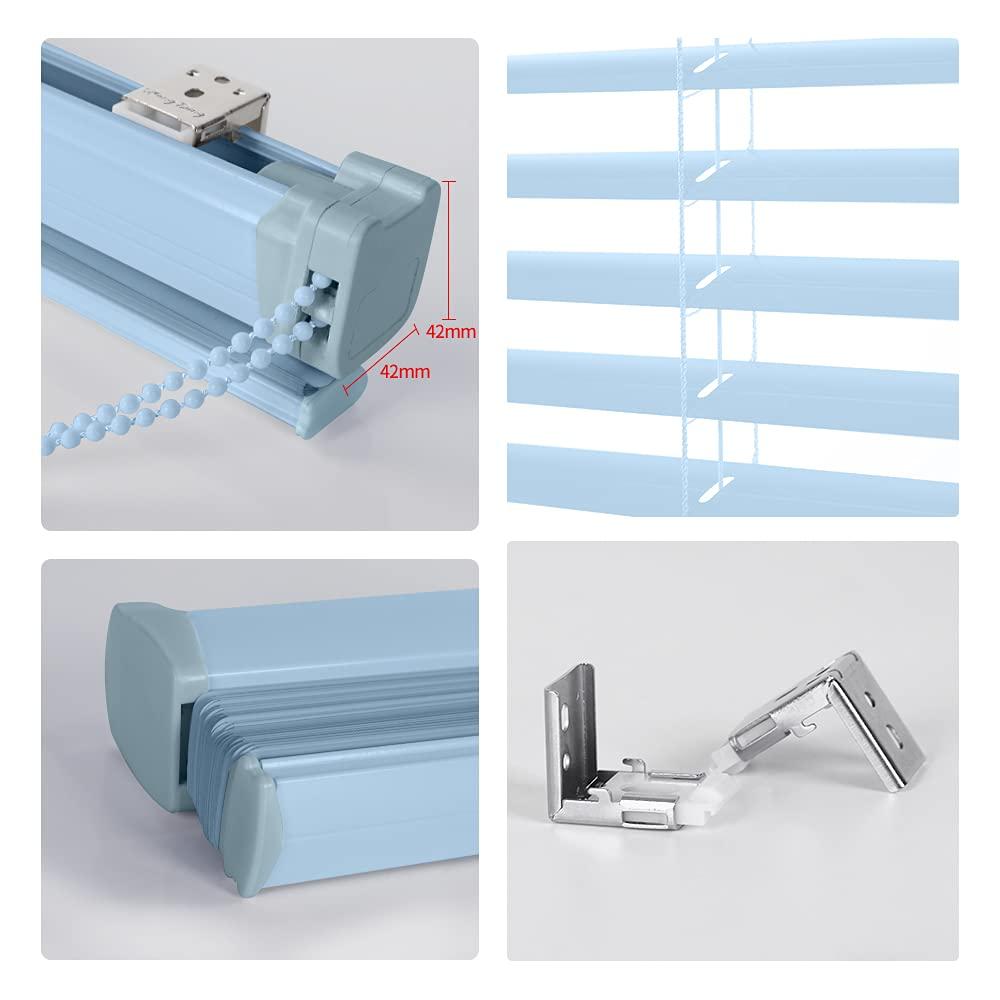 simty Simty Corded 1\" Aluminum Mini Blinds for Windows, Venetian Horizontal Blinds, Privacy Shades for Bedroom, Bathroom,Kitchen,Office, 56\" W x 72\" H, Light Blue
