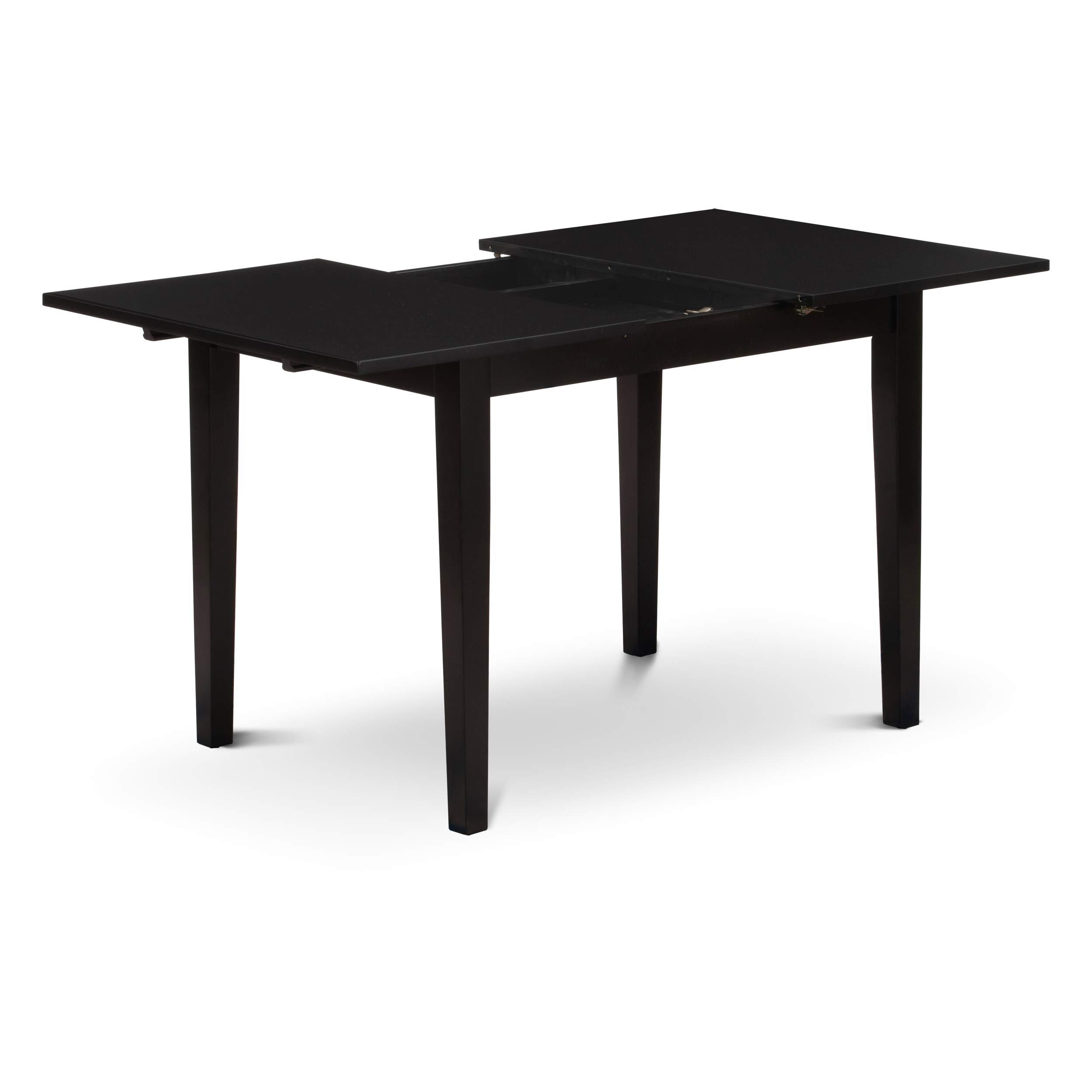 East West Furniture East West Furniture NOFL3-BLK-21 3 Piece Modern Dining Table Set Contains a Rectangle Wooden Table with Butterfly Leaf and 2 Blue Linen Fabric Upholstered Chairs, 32x54 Inch, Black