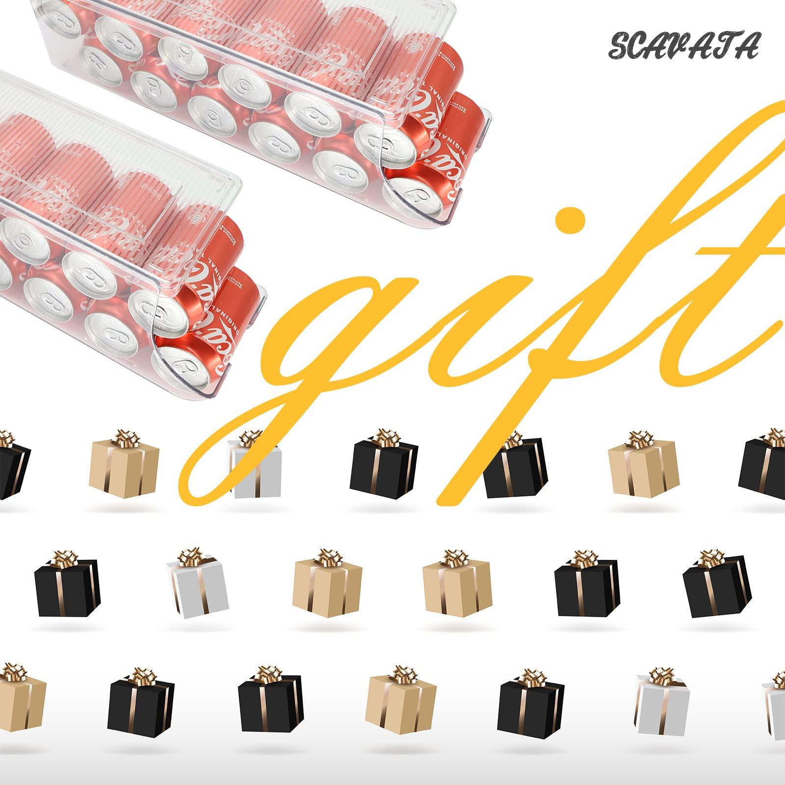 SCAVATA SCAVATA Soda Can Organizer for Refrigerator, Stackable Canned Food Pop Cans Container Can Holder Dispenser with Lid for Fridge Rack Freezer, Clear Storage Bins-Holds 12 Cans Each (One)