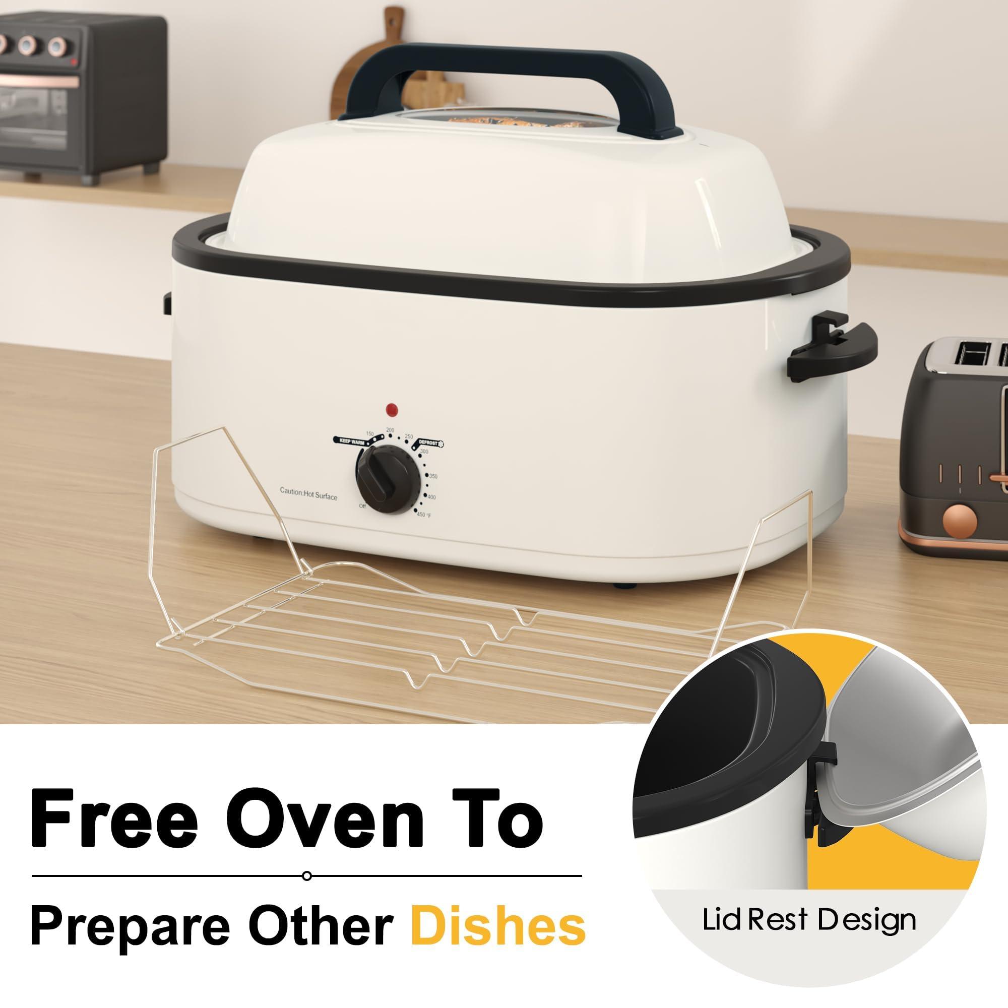 RoyalCraft RoyalCraft 24-Quart Electric Roaster Oven with Visible Self-Basting Lid, Turkey Roaster Oven with Removable Pan and Rack, Perfect for Large Meals and Holiday Feasts, White