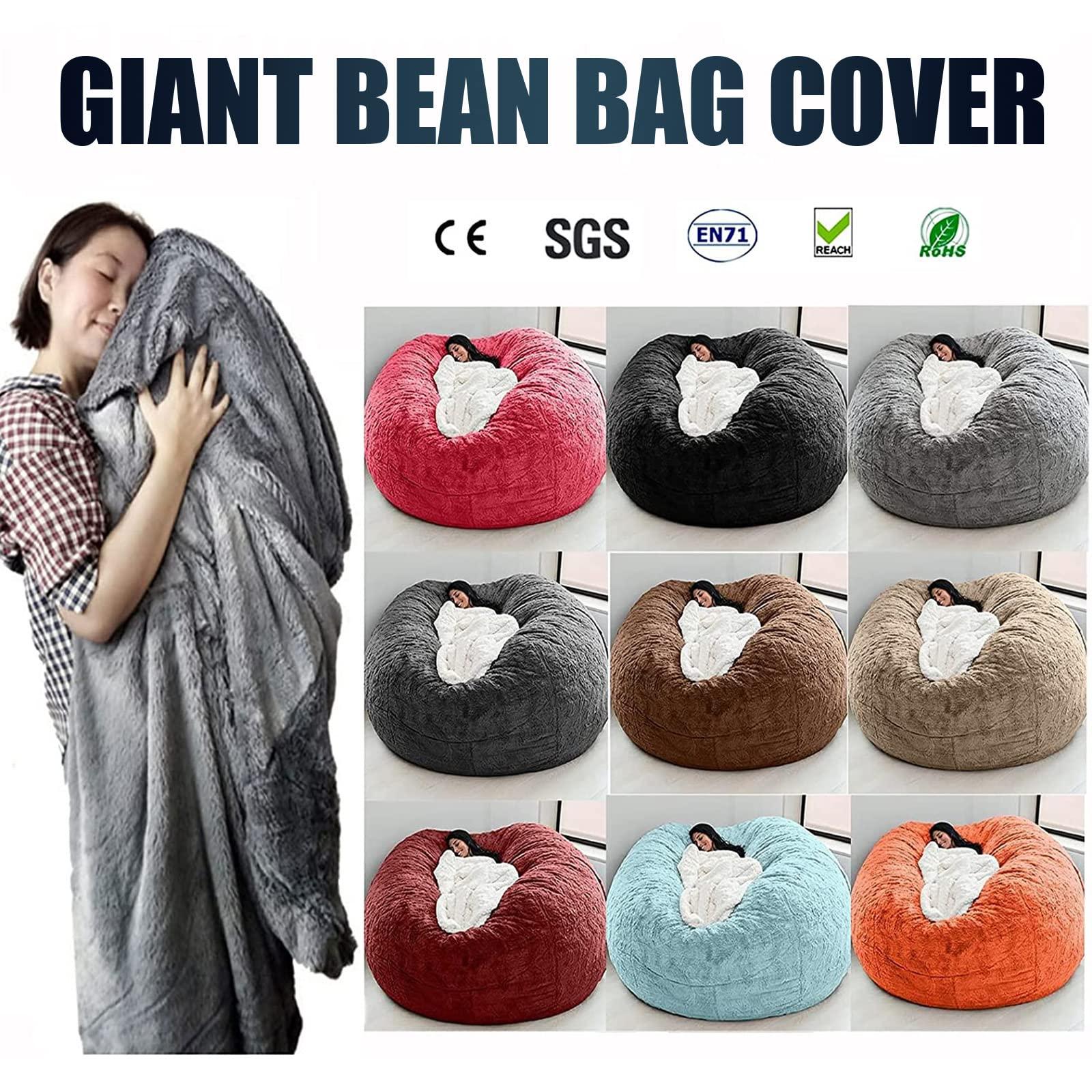Handlufe Handlufe 5/6/7ft Breathable and Comfortable Bean Bag Chair (No Filler) Giant Fur Bean Bag Cover Big Round Soft Fluffy Faux Fur BeanBag Washable Lazy Sofa Bed Cover