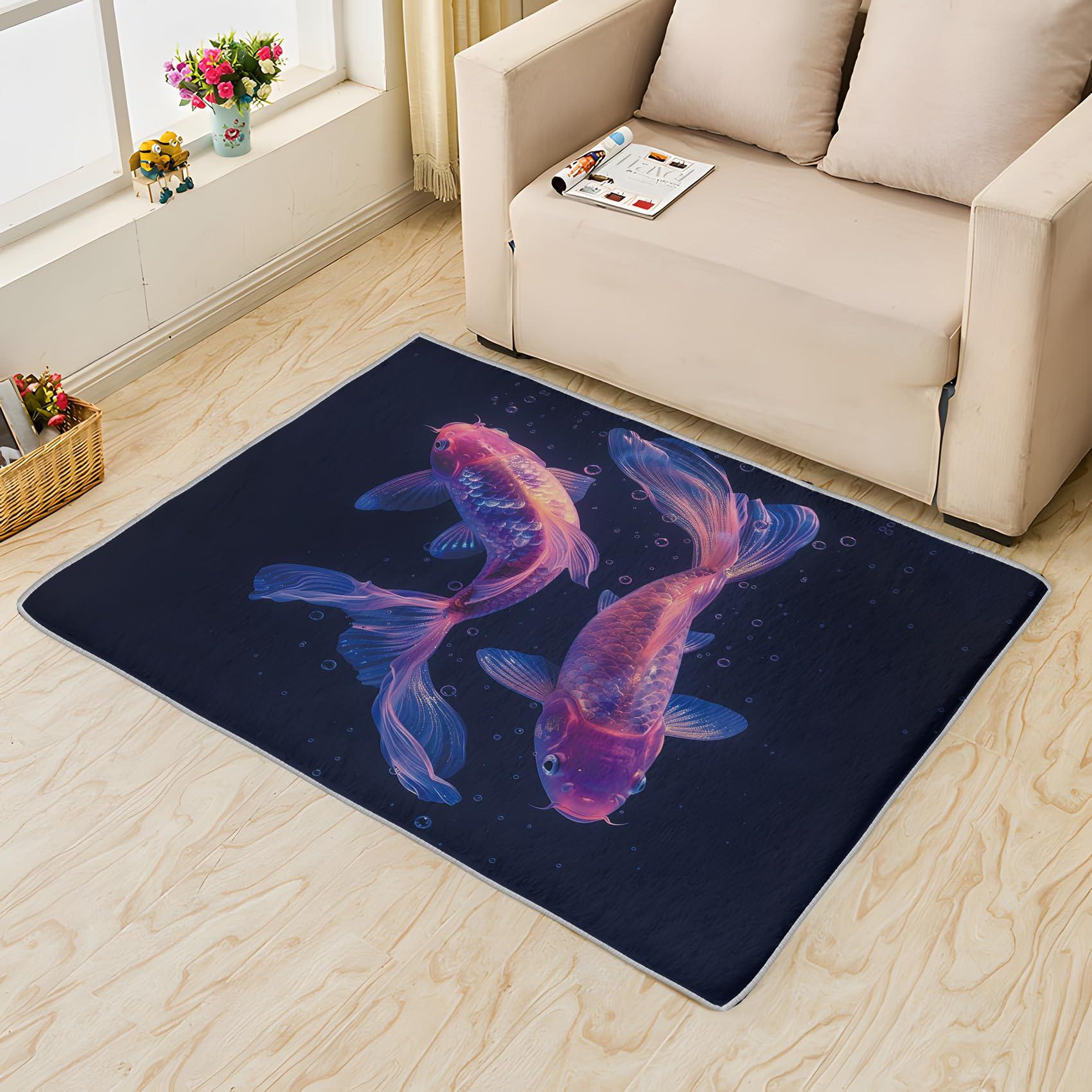 TANTANICAL TANTANICAL Koi Fish Rug 4x4, Koi Carp Rugs for Bedroom Living Room Decor, Koi Area Rug, Washable Non Slip Stain Resistant Home Indoor Square Carpet