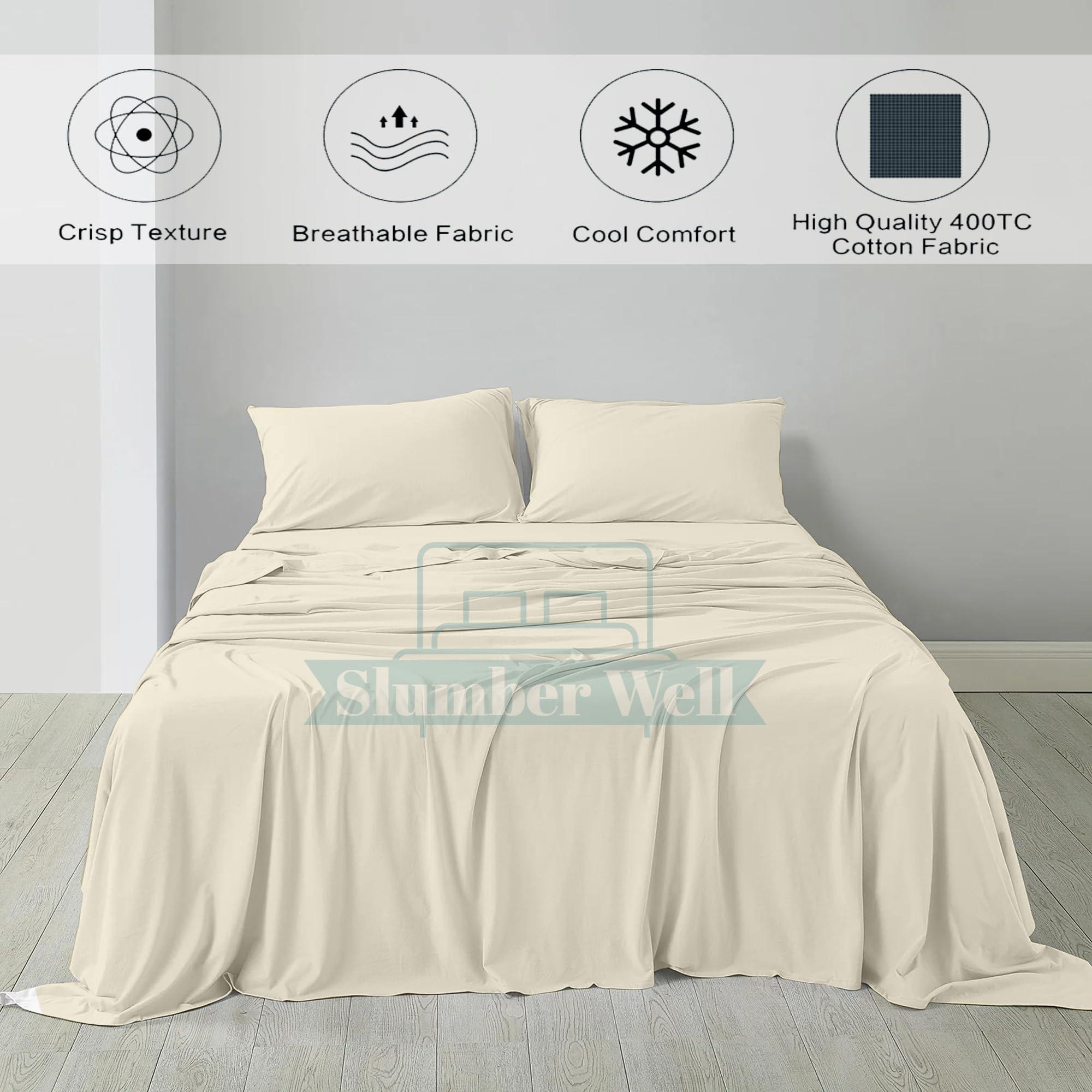 SlumberWell Top Split King Sheets Sets for Adjustable Bed - Split Head Flex King Sheet Set - 16 Inch Deep Pocket Fitted Sheet - Split Down 34 inches from The Top - Sleep Number Sheets Split Top King - Ivory Solid